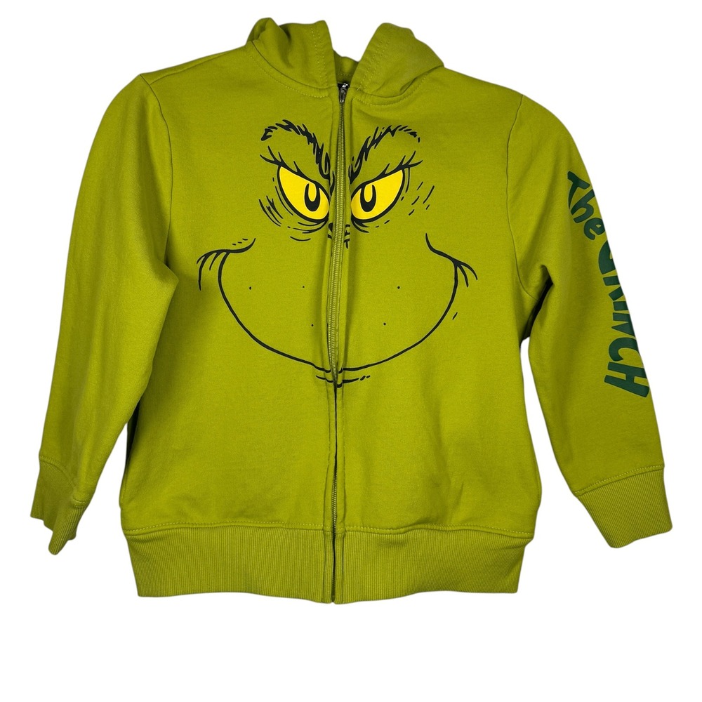 Mad Engine Kids Dr. Seuss Grinch Graphic Long Sleeve Zip Up Hoodie Size M Green